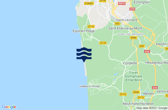 Mapa da tábua de marés em Plage d'Equihen, France
