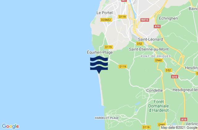 Mapa da tábua de marés em Plage d'Écault, France