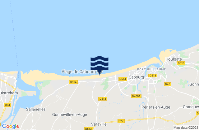 Mapa da tábua de marés em Plage de Cabourg, France