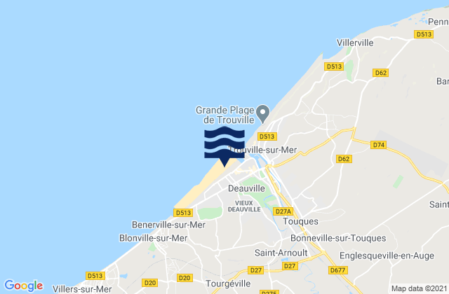 Mapa da tábua de marés em Plage de Deauville, France