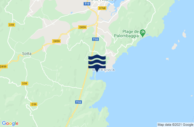 Mapa da tábua de marés em Plage de Santa Giulia, France