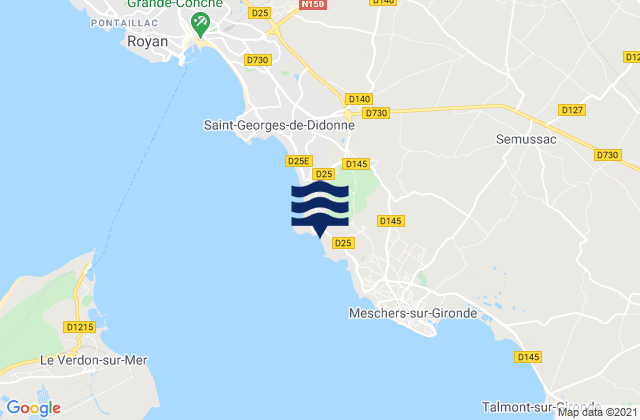 Mapa da tábua de marés em Plage de Suzac, France