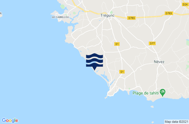 Mapa da tábua de marés em Plages de Trévignon, France