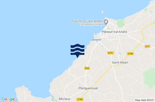 Mapa da tábua de marés em Planguenoual, France