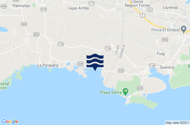 Mapa da tábua de marés em Plata Barrio, Puerto Rico