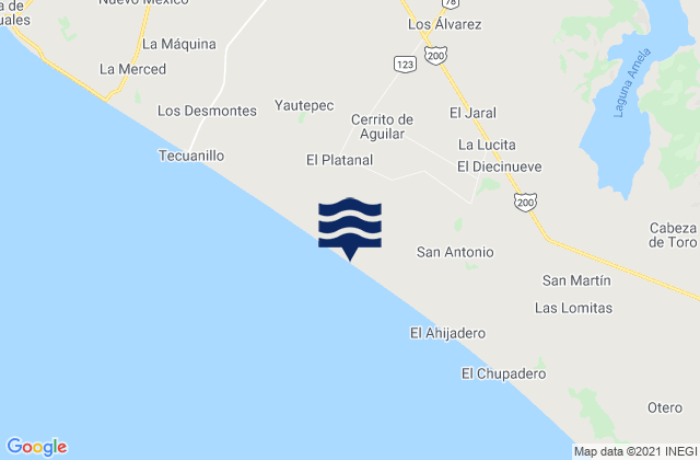 Mapa da tábua de marés em Platanitos, Mexico
