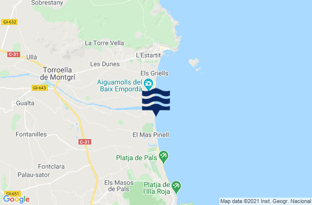 Mapa da tábua de marés em Platja de la Gola del Ter, Spain