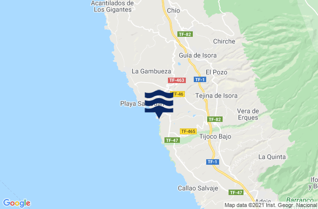 Mapa da tábua de marés em Playa Abama, Spain