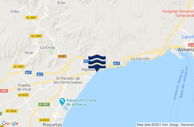 Mapa da tábua de marés em Playa Aguadulce, Spain