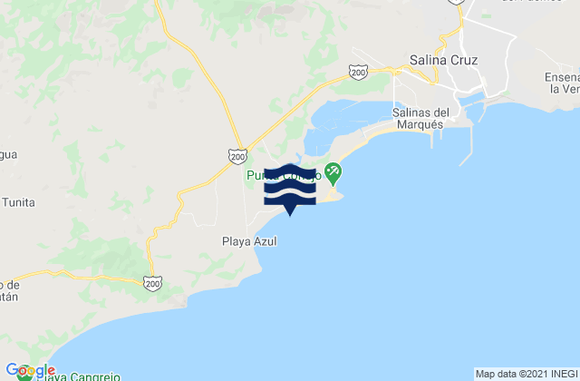 Mapa da tábua de marés em Playa Azul, Mexico