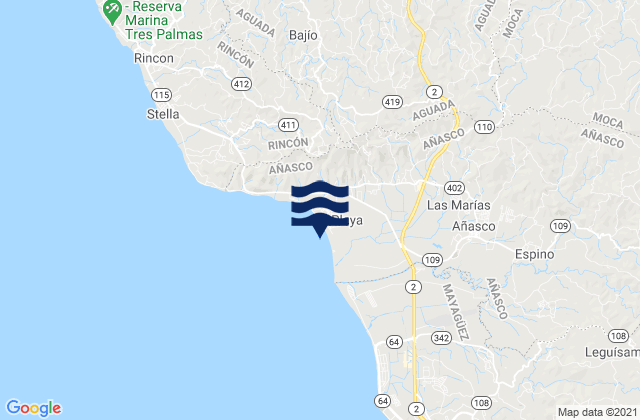 Mapa da tábua de marés em Playa Barrio, Puerto Rico