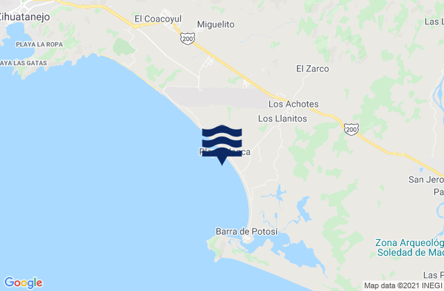 Mapa da tábua de marés em Playa Blanca, Mexico