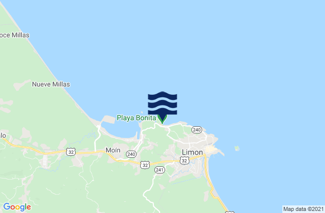 Mapa da tábua de marés em Playa Bonita, Costa Rica