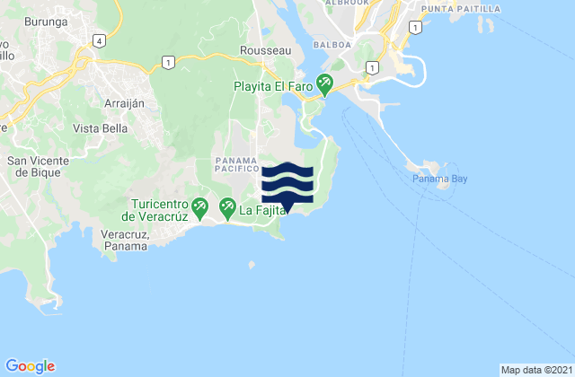Mapa da tábua de marés em Playa Bonita, Panama