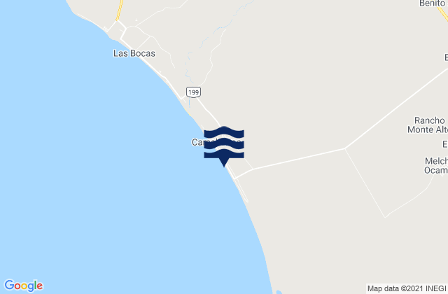 Mapa da tábua de marés em Playa Camahuiroa, Mexico