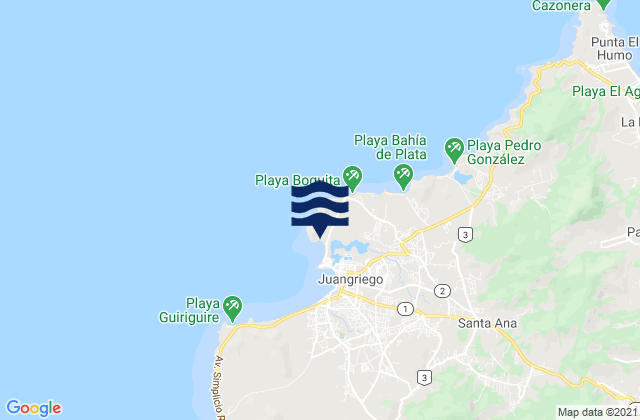 Mapa da tábua de marés em Playa Caribe, Venezuela