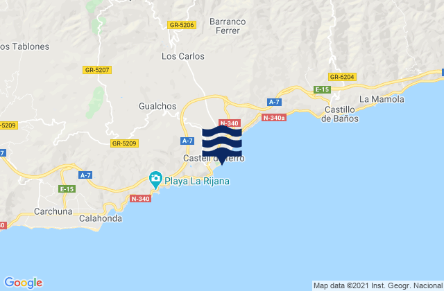 Mapa da tábua de marés em Playa Castell Del Ferro - Sotillo, Spain