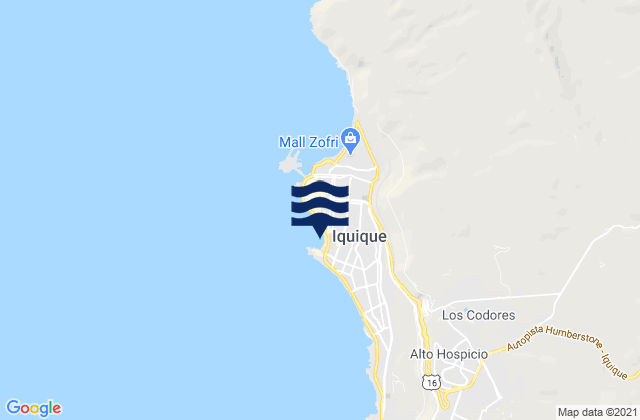 Mapa da tábua de marés em Playa Cavancha, Chile