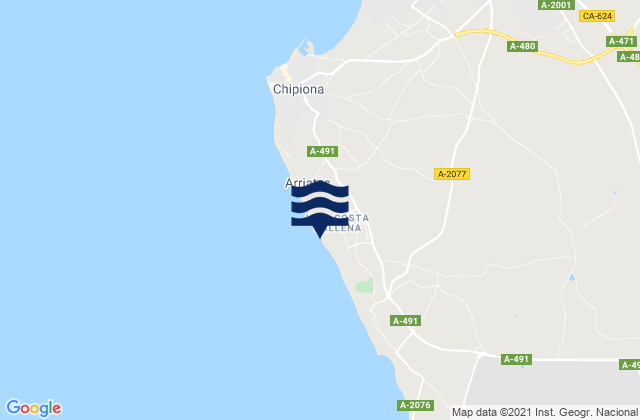 Mapa da tábua de marés em Playa Chipiona, Spain