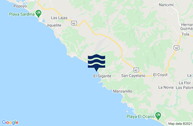 Mapa da tábua de marés em Playa Colorado, Nicaragua