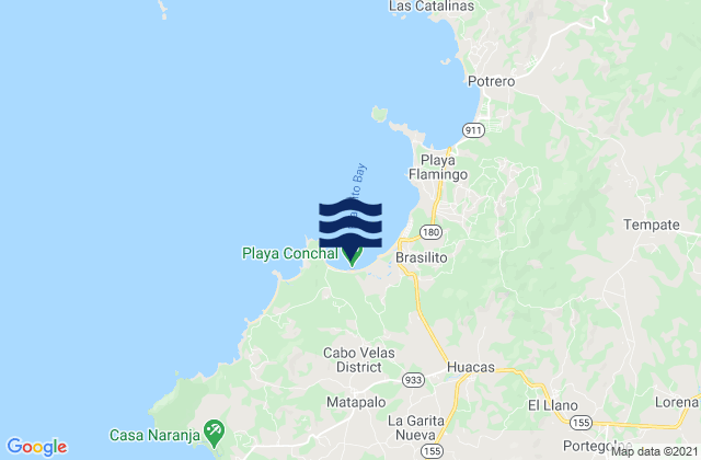 Mapa da tábua de marés em Playa Conchal, Costa Rica