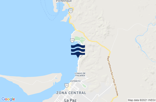 Mapa da tábua de marés em Playa Coromuel, Mexico
