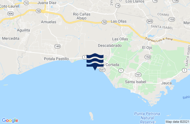 Mapa da tábua de marés em Playa Cortada, Puerto Rico