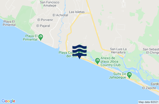 Mapa da tábua de marés em Playa Costa del Sol, El Salvador