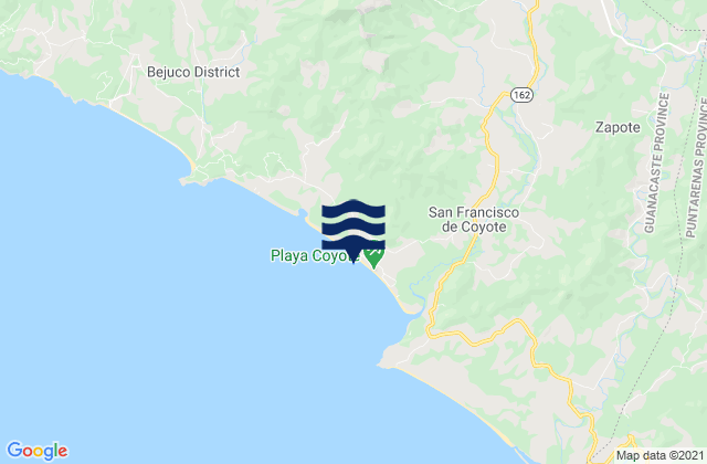 Mapa da tábua de marés em Playa Coyote, Costa Rica