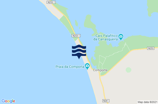 Mapa da tábua de marés em Playa De Comporta, Portugal