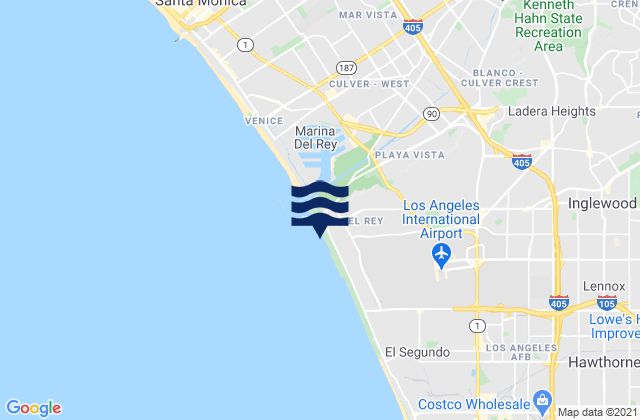 Mapa da tábua de marés em Playa Del Rey, United States