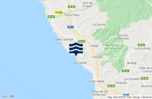 Mapa da tábua de marés em Playa Diego Hernandez, Spain