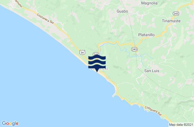 Mapa da tábua de marés em Playa Dominical, Costa Rica