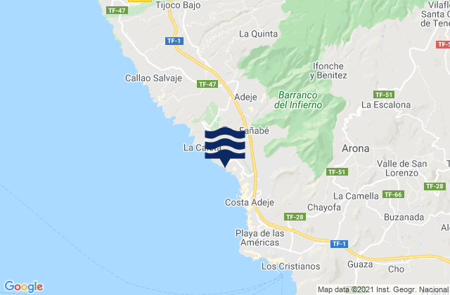 Mapa da tábua de marés em Playa El Duque, Spain