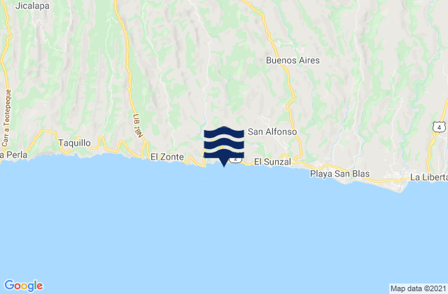 Mapa da tábua de marés em Playa El Palmarcito, El Salvador