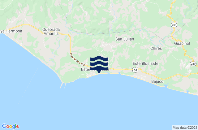 Mapa da tábua de marés em Playa Esterillos, Costa Rica