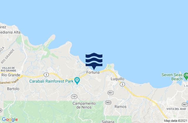 Mapa da tábua de marés em Playa Fortuna, Puerto Rico