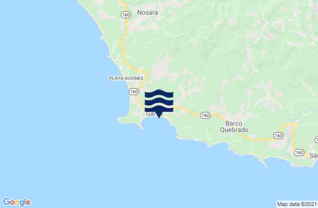 Mapa da tábua de marés em Playa Garza, Costa Rica