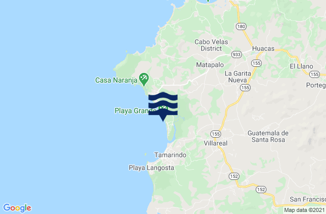 Mapa da tábua de marés em Playa Grande - Guanacaste, Costa Rica