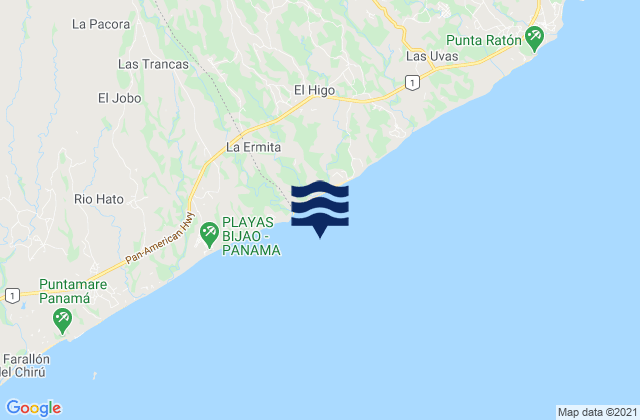 Mapa da tábua de marés em Playa Grande, Panama