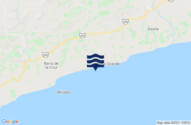 Mapa da tábua de marés em Playa Grande, Mexico
