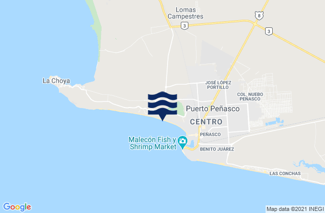 Mapa da tábua de marés em Playa Hermosa, Mexico