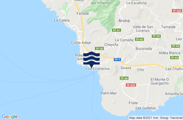 Mapa da tábua de marés em Playa Honda, Spain