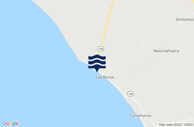 Mapa da tábua de marés em Playa Las Bocas, Mexico