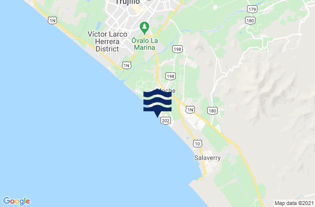 Mapa da tábua de marés em Playa Las Delicias, Peru