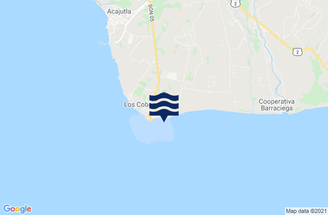 Mapa da tábua de marés em Playa Los Cóbanos, El Salvador