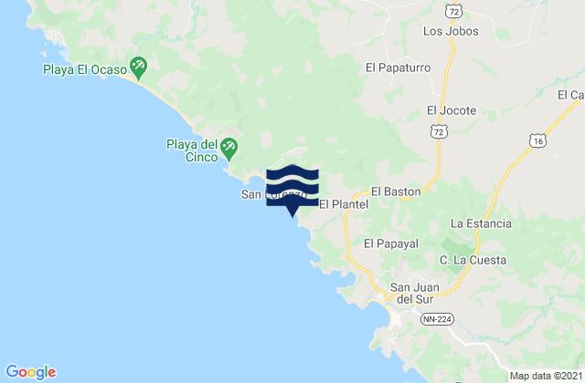 Mapa da tábua de marés em Playa Maderas, Nicaragua