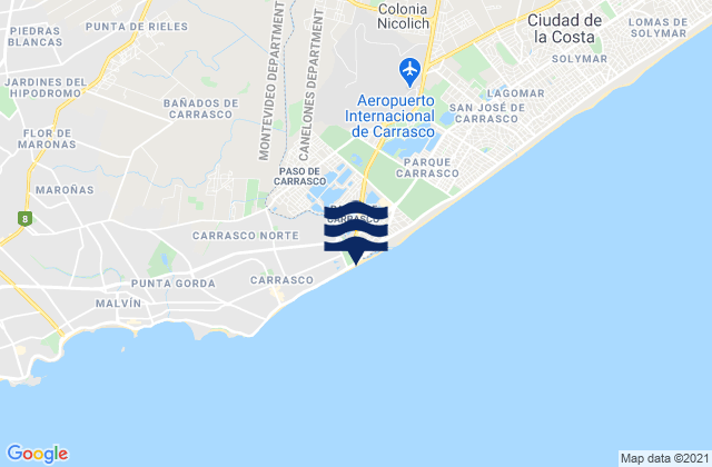 Mapa da tábua de marés em Playa Miramar, Uruguay
