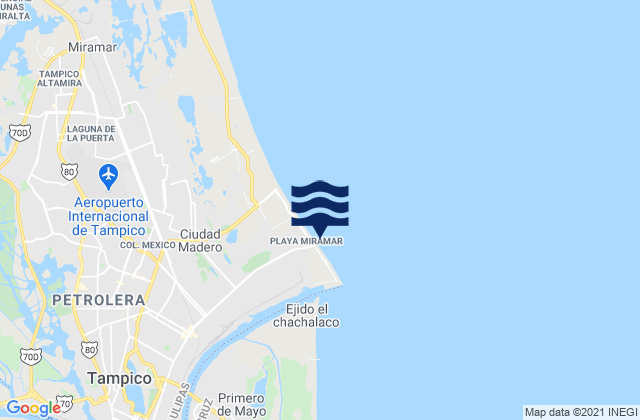 Mapa da tábua de marés em Playa Miramar, Mexico