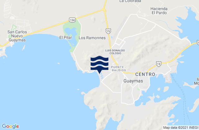 Mapa da tábua de marés em Playa Miramar, Mexico